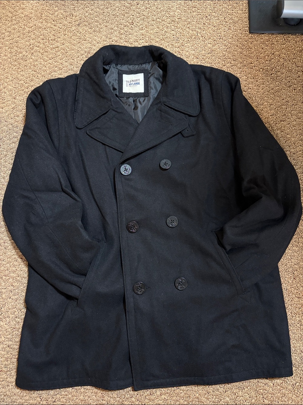 Old Navy Men Black Double-Breasted Peacoat